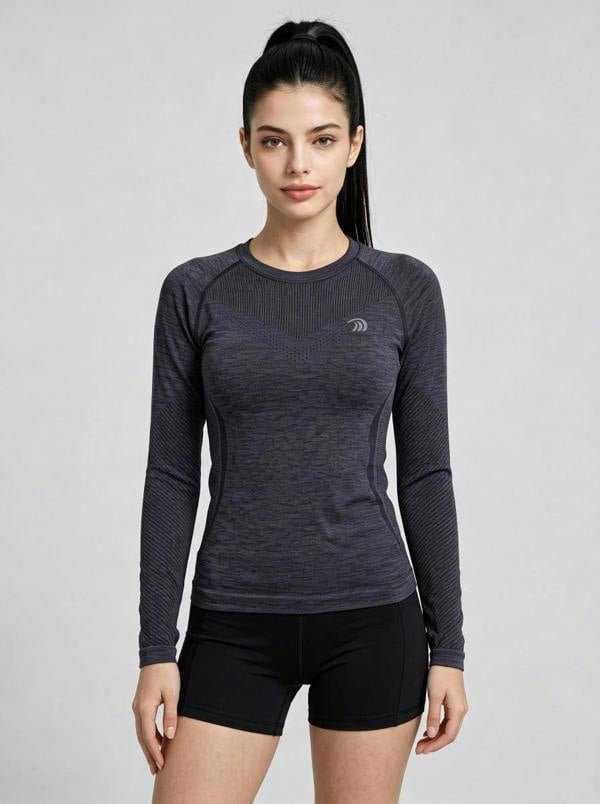 Anniou Women's Long Sleeve Fitness Top - Grey