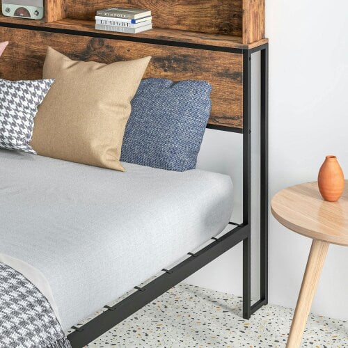 Wyld Haus Sata 4FT8 Rustic Brown and Black Industrial Double Bed Frame with Shelves