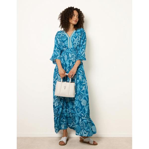 Blue Vanilla Embellished Kimono Style V Front Dress