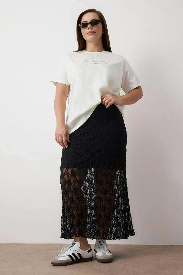 WOVCOR Lace A-line Mini Lined Plus Size Skirt