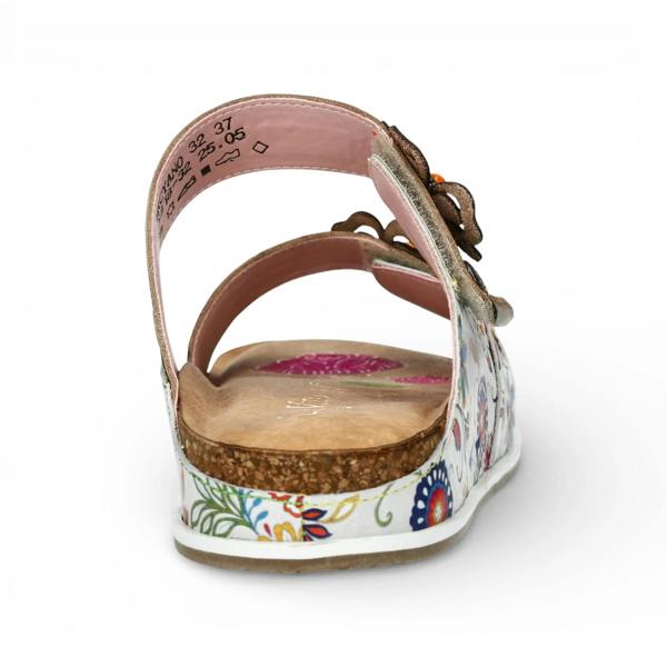 Laura Vita Brcyano 32 - Women's White Floral Leather Strappy Slipper