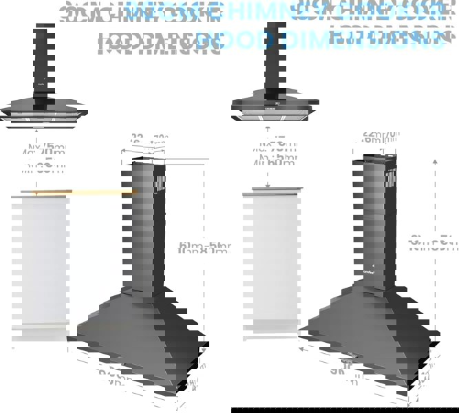 Black 60CM/ 90CM Wall-mounted 3-Speed Chimney Range Hood Cooker Extractor Living and Home 