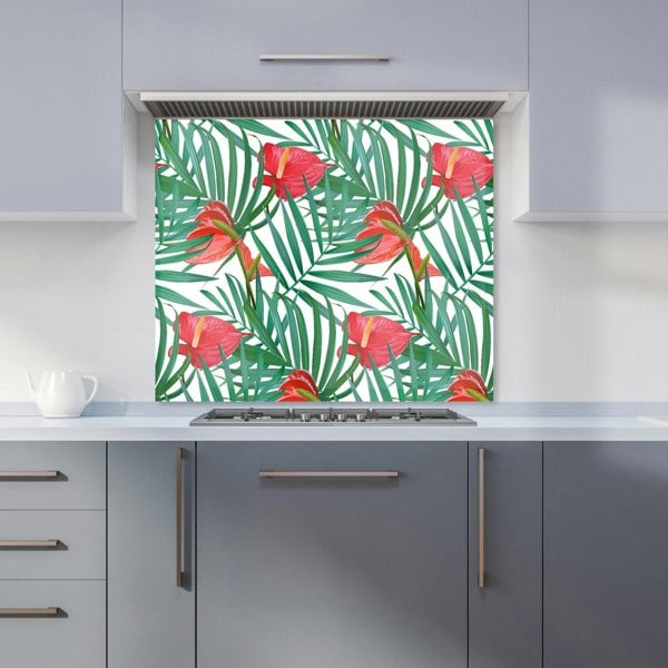 Warren Reed - Designer Tropical Flowers And Palm Leaves Kitchen Splashback