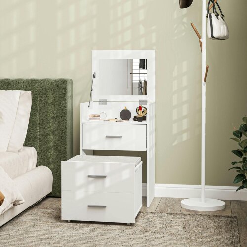 HOMCOM Vanity Desk with Mirror, 2 Drawers, Shelf, White