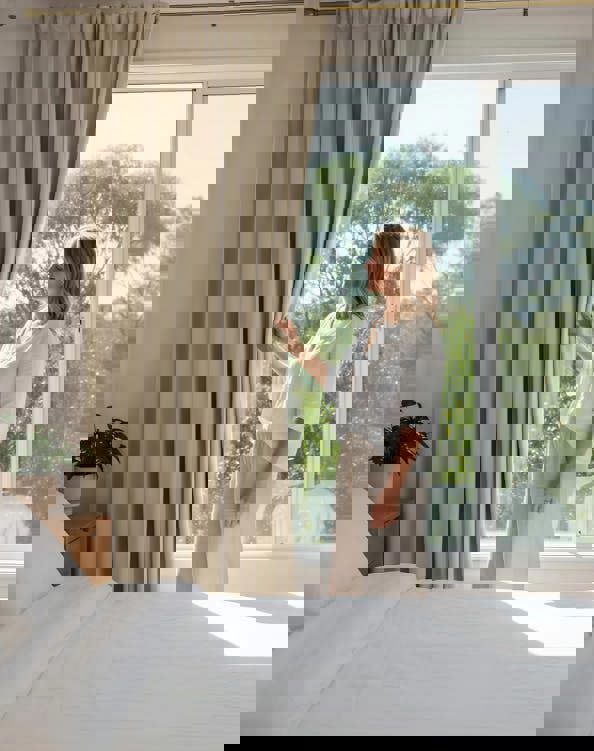 Anyhouz Anydrape 250cm Beige High Quality Modern Velvet Blackout Curtains for Living Room Bedroom Dining Luxury Window Drape