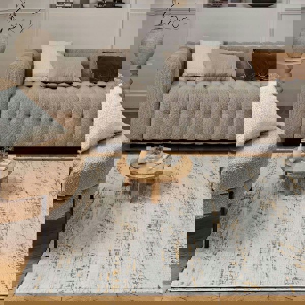 abstract rug, gold-cream colours, anti-allergic, and non-static properties