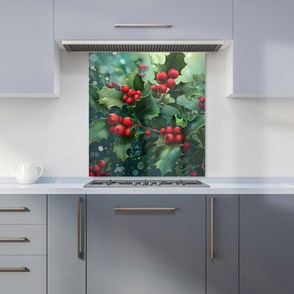 Warren Reed - Designer Festive Holly with Dew-Kissed Berries Kitchen Splashback