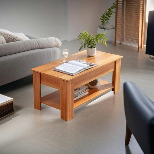 Modcraft Wooden Coffee Table with 1 Shelf and Large Hidden Compartment