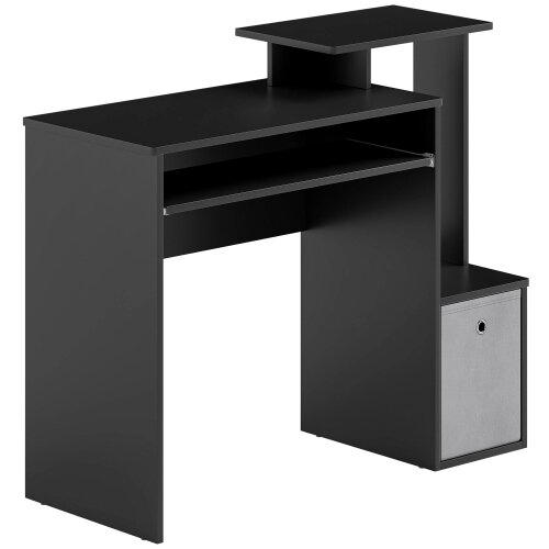 Wyld Haus Noelni 100cm Wooden Black Home Office Desk With Sliding Keyboard Tray Drawer And Shelving