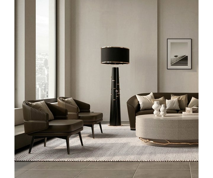 Brown leather armchair with a contemporary design, perfect for interior inspiration.