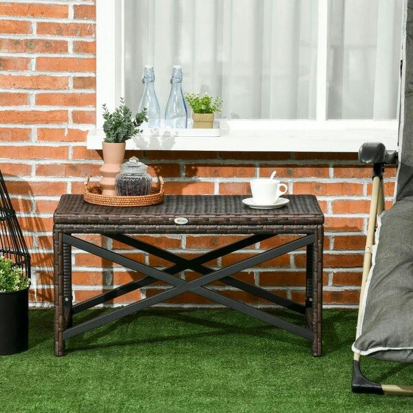 Outdoor Coffee Table Side Table with X-Shape Frame for Patio, Balcony, Mixed Brown