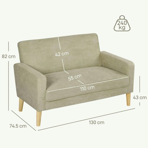 Wyld Haus Vikava Beige Velvet Upholstered 2 Seater Sofa Natural Wooden Legs