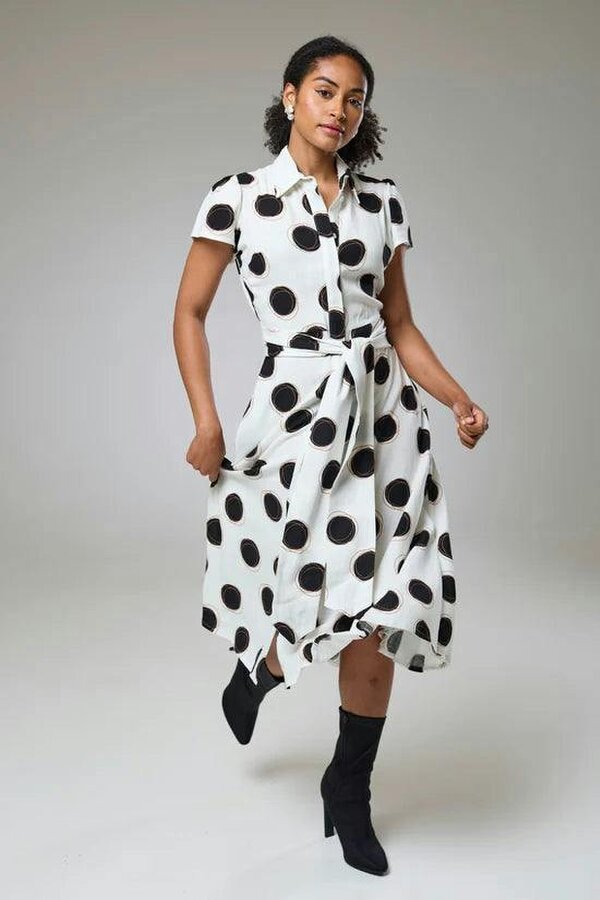 Lioness by TF Absolute Polka Dot Linen Short Sleeve Shirt Dress