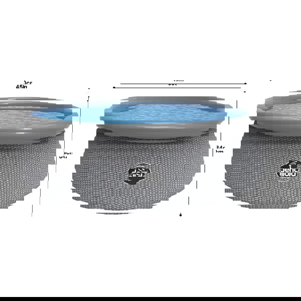 15ft Round Garden Swimming Pool & Pump - 84cm Deep Kids Paddling Grey Rattan - LoopsDirect