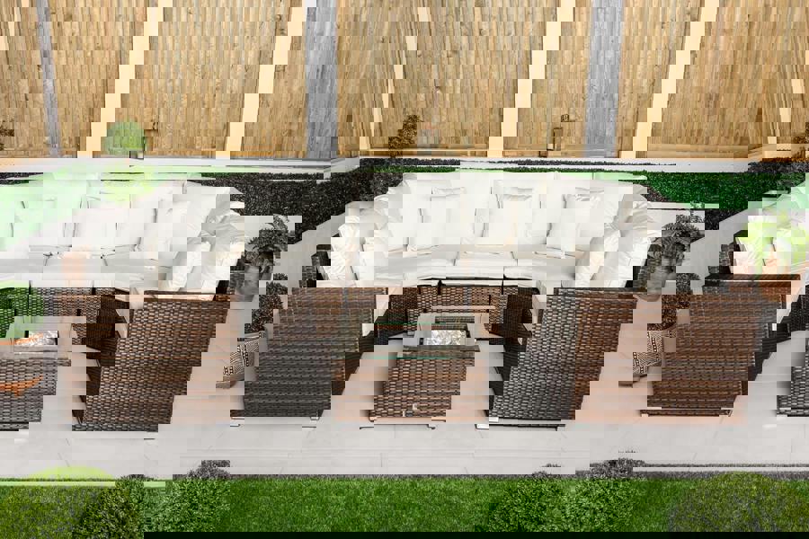 Giardino Santorini 5 Seat Modular Sofa Rattan Garden Furniture Set Outdoor Lounge Ice Bucket Coffee Table