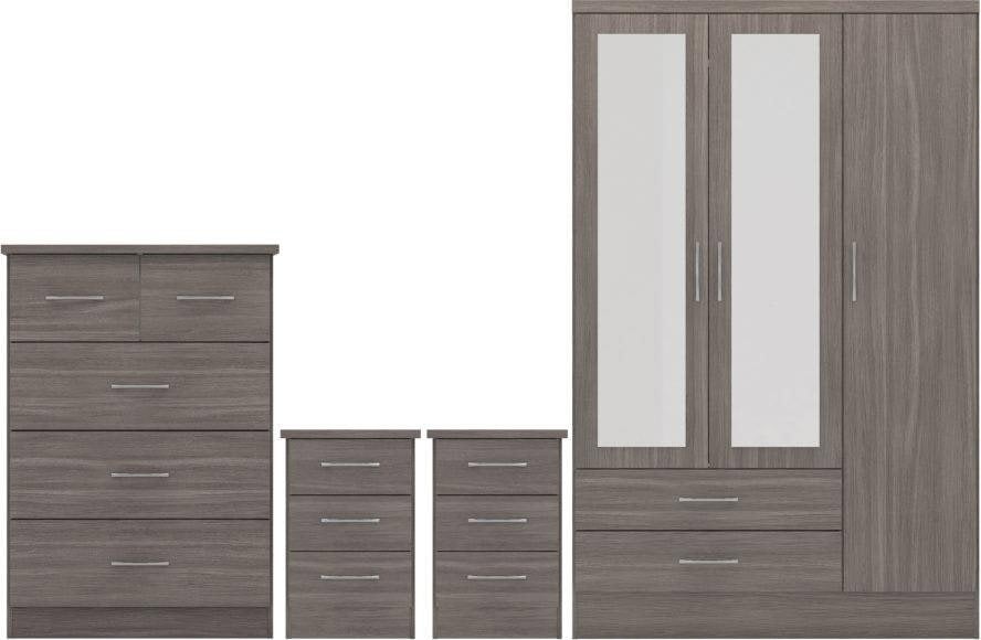 Seconique Nevada 3 Door Wardrobe 4 Piece Bedroom Set