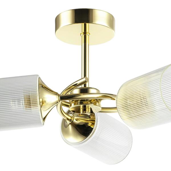 Modern Gold Ceiling Light with Cylindrical Lined Clear Glass Shades Image 8