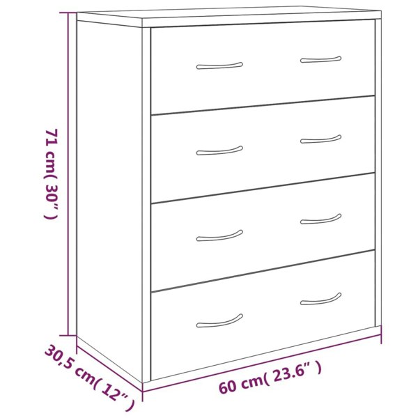 Berkfield Sideboard with 4 Drawers 60x30.5x71 cm Black