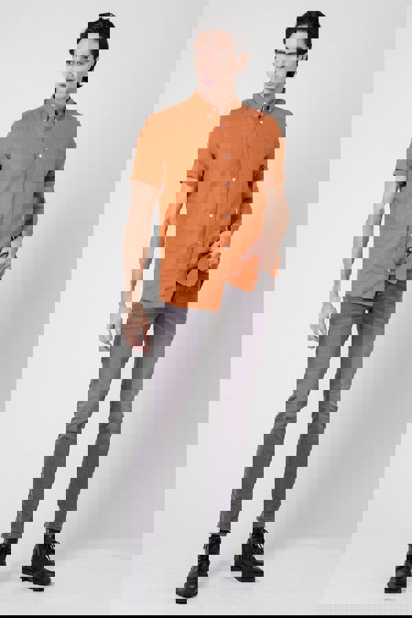 ENORSIA Mens Cotton Linen Roll-Up Sleeve Shirt