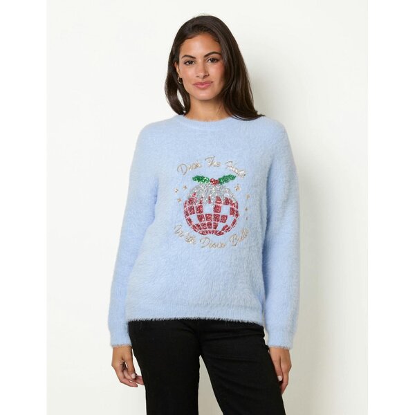 Blue Vanilla Festive Deck The Halls Sequin Jumper