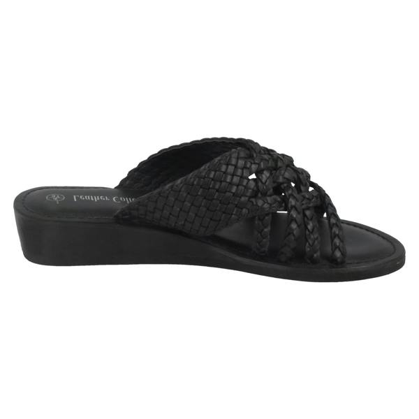Leather Collection Ladies Leather Collection Low Wedge Braided X Stap Mules