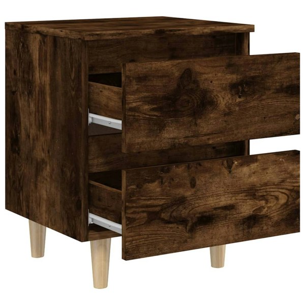 Berkfield Bed Cabinet with Solid Wood Legs Smoked Oak 40x35x50 cm