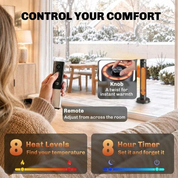 Bobobiy 2000 W Electric Infrared Patio Heater, Free Standing Oscillating Outdoor Garden Heater with Knob/Remote Control, Black