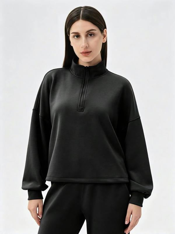 Anniou Casual Quarter Zip Pullover - Black