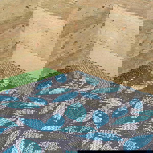 Samuel Alexander 1.5m x 2.1m Flora Leaves Large Outdoor Alfresco Patio Rug Mat in Blue