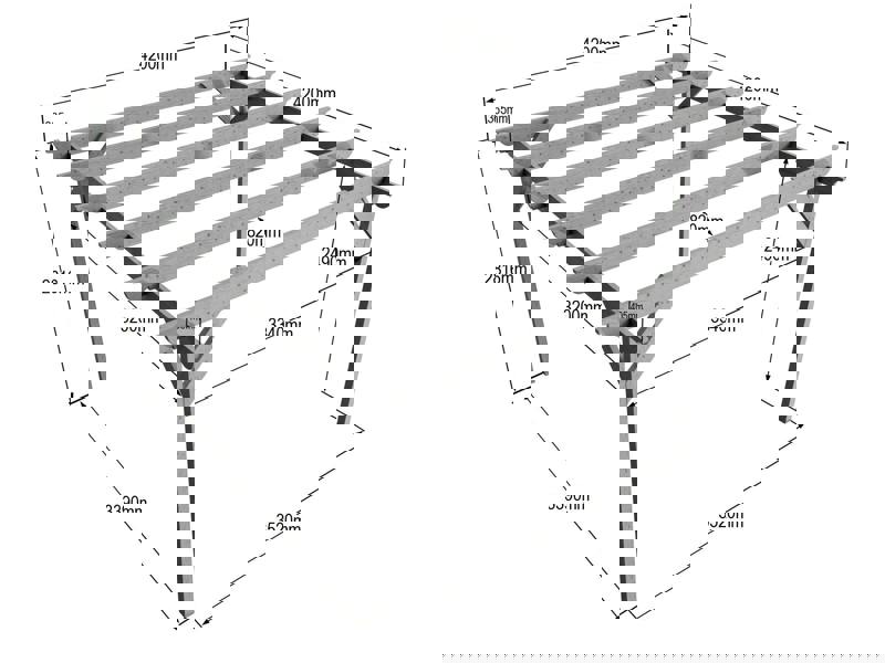 Chamfered wooden garden pergola kit made from high quality timber posts and beams, featuring smooth angled edges and an open frame design suitable for patios, gardens, and outdoor seating areas.