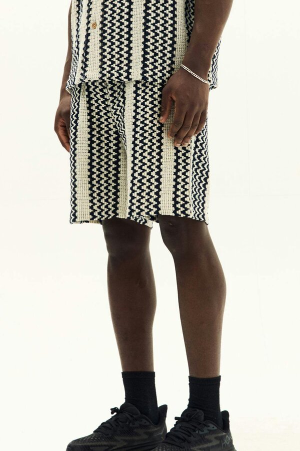 Men’s Crochet Texture Matching Shirt & Shorts Set – Boxy Fit | 100% Cotton