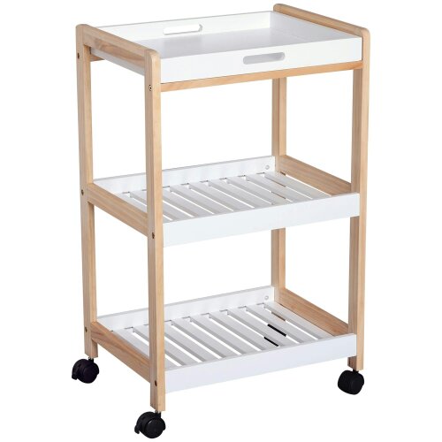 Wyld Haus Vesa Wooden White 3 Tier Mobile Kitchen Trolley With Shelves