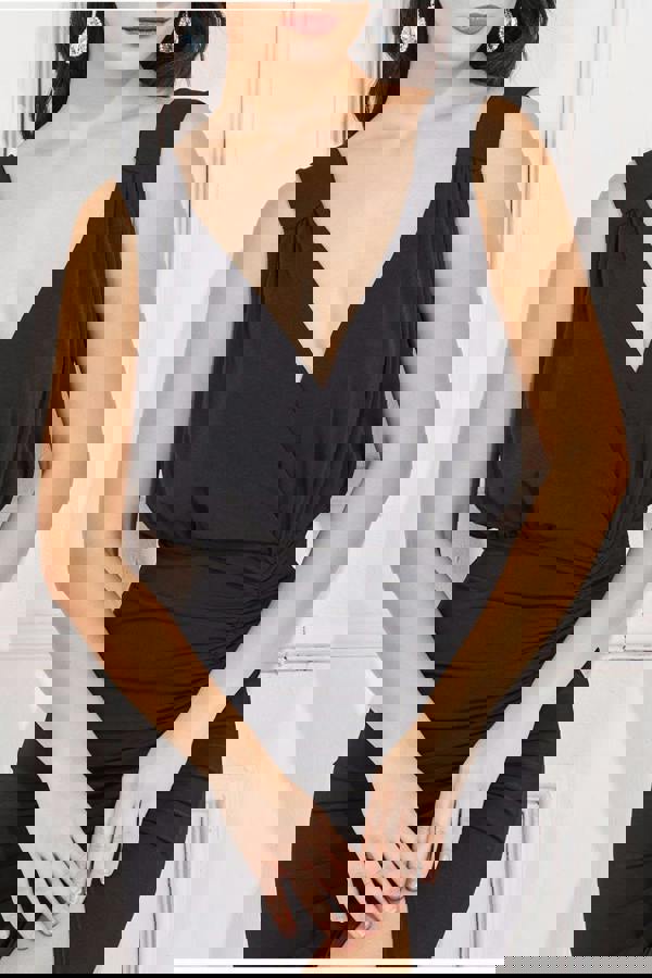 Front Wrap Gathered Maxi Dress - Black DR3519