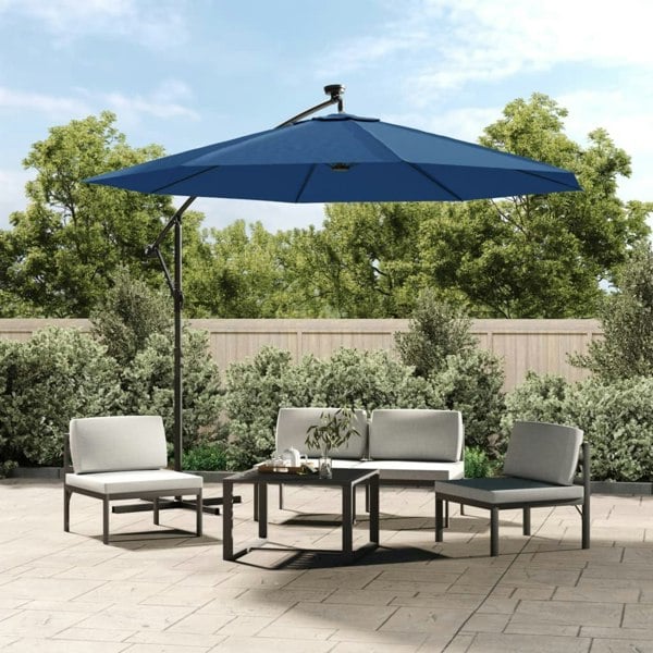 Berkfield Cantilever Umbrella with LED Lights and Steel Pole 300 cm Azure