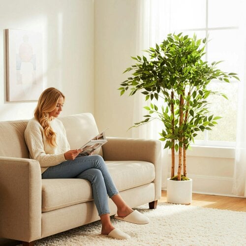 Wyld Haus Rokalo Artificial Ficus Style Tree With Solid Trunk Detail In Pot 120cm Green