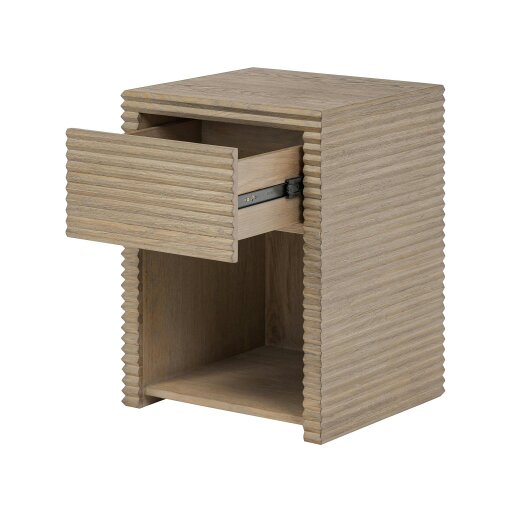 Wyld Haus Mandarina Weathered Oak Ribbed One Drawer Bedside Table