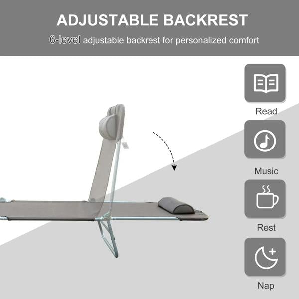 Brown adjustable backrest sun lounger with padded headrest and recline positions