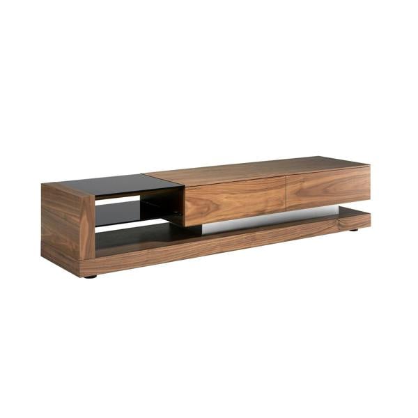Angel Cerdá TV cabinet walnut, polished steel and black glass top 3139