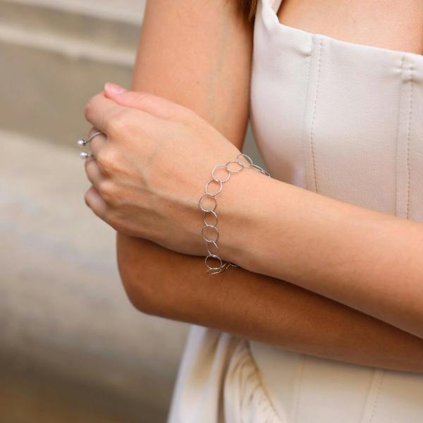 Spero London Textured Circle Hoops Sterling Silver Chain Bracelet