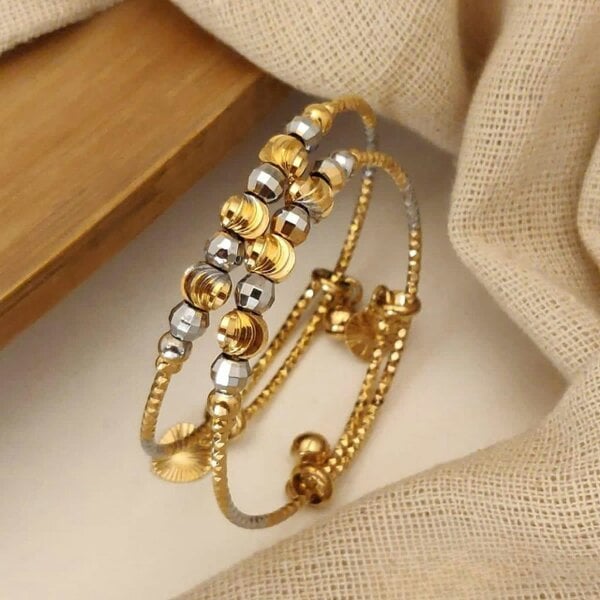 The Colourful Aura Gold Silver Ball Beaded Adjustable Cuff Bracelet For Kids and Adults