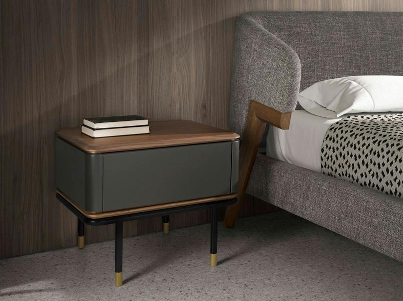Angel Cerdá Bedside Table in Matt Dark Grey Wood, Black Steel and Walnut Top 7170