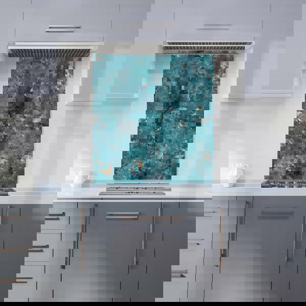 Warren Reed - Designer Polished Teal Quartz Effect Kitchen Splashback