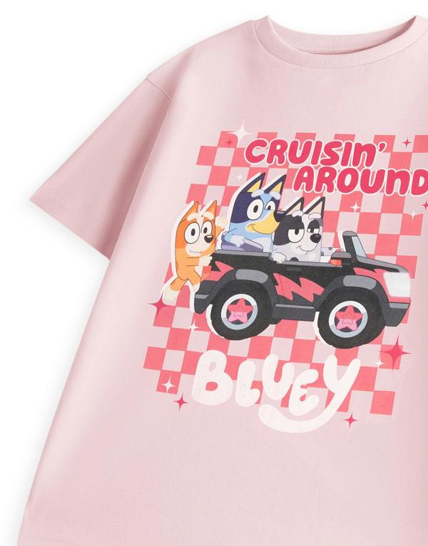 Vanilla Underground Bluey Girls Pink Cruisin' Around Short Sleeved T-Shirt