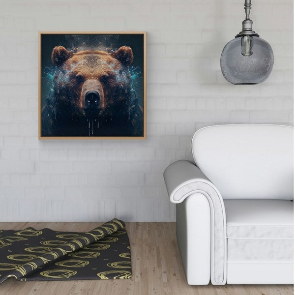 Warren Reed Brown Bear Face Splash Art Framed Canvas