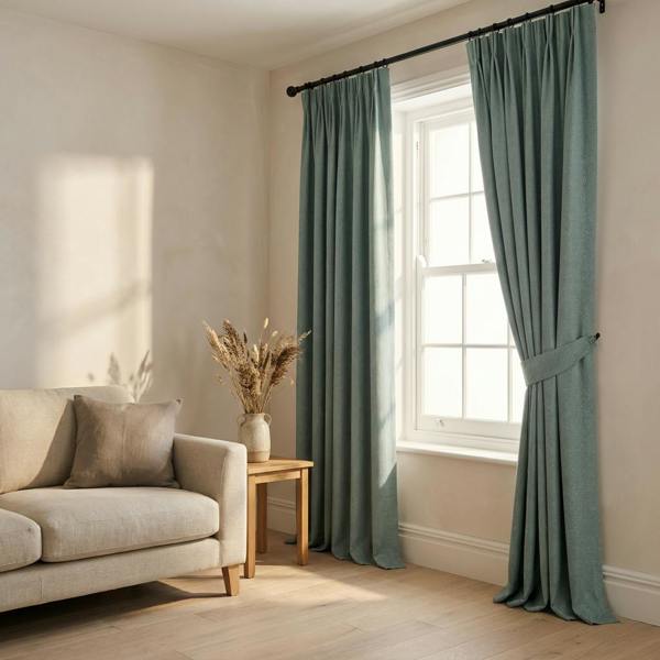 Murcia made-to-measure curtains in Baltic, styled in a living room