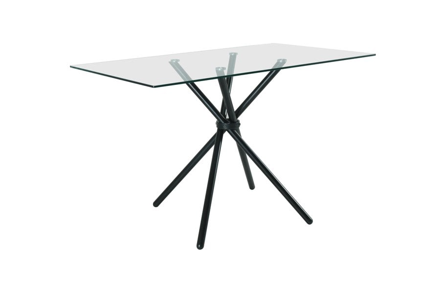 Indoor Living Miami Rectangle Glass Dining Table with starburst black legs