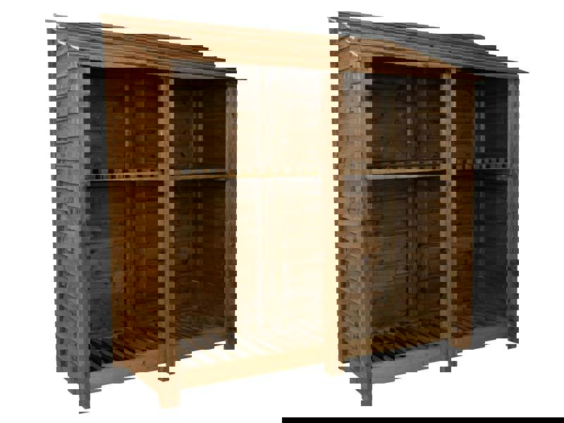 Arbor Garden Solutions Wooden Log Store with Shelf W-187cm, H-126cm or 180cm, D-88cm - Brown Finish