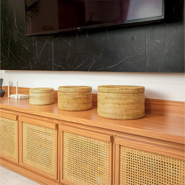 Round Rattan Storage Basket - Natural - Coastal Villa Homeware