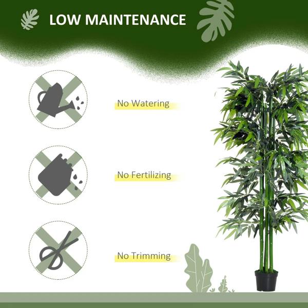 Artificial bamboo tree with green leaves in a black pot, decorative planter