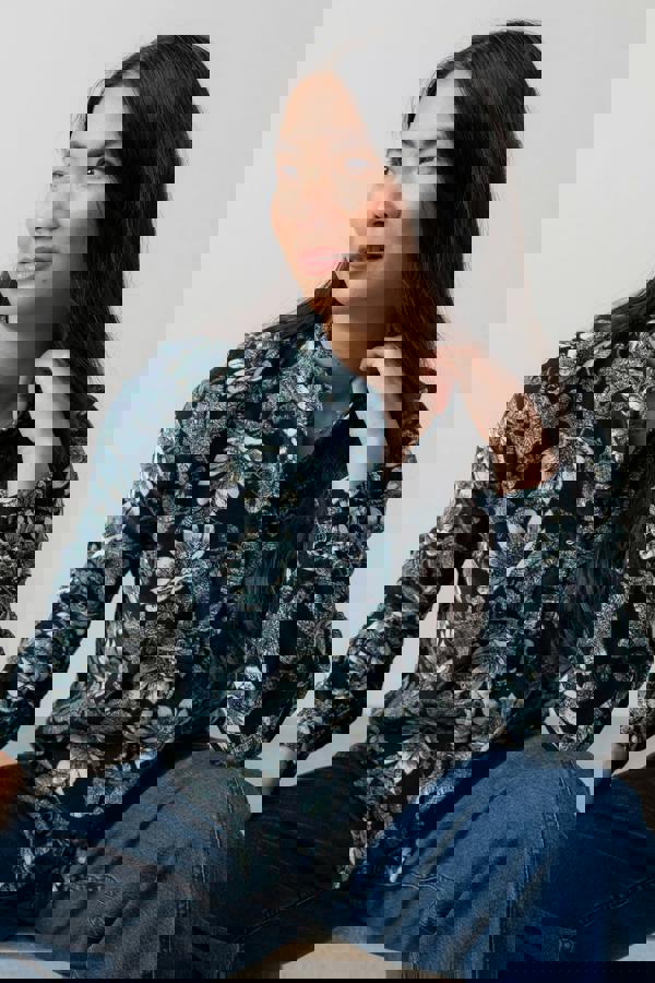 Lily & Me Rachel Cotton Pincord Frill Blouse Navy